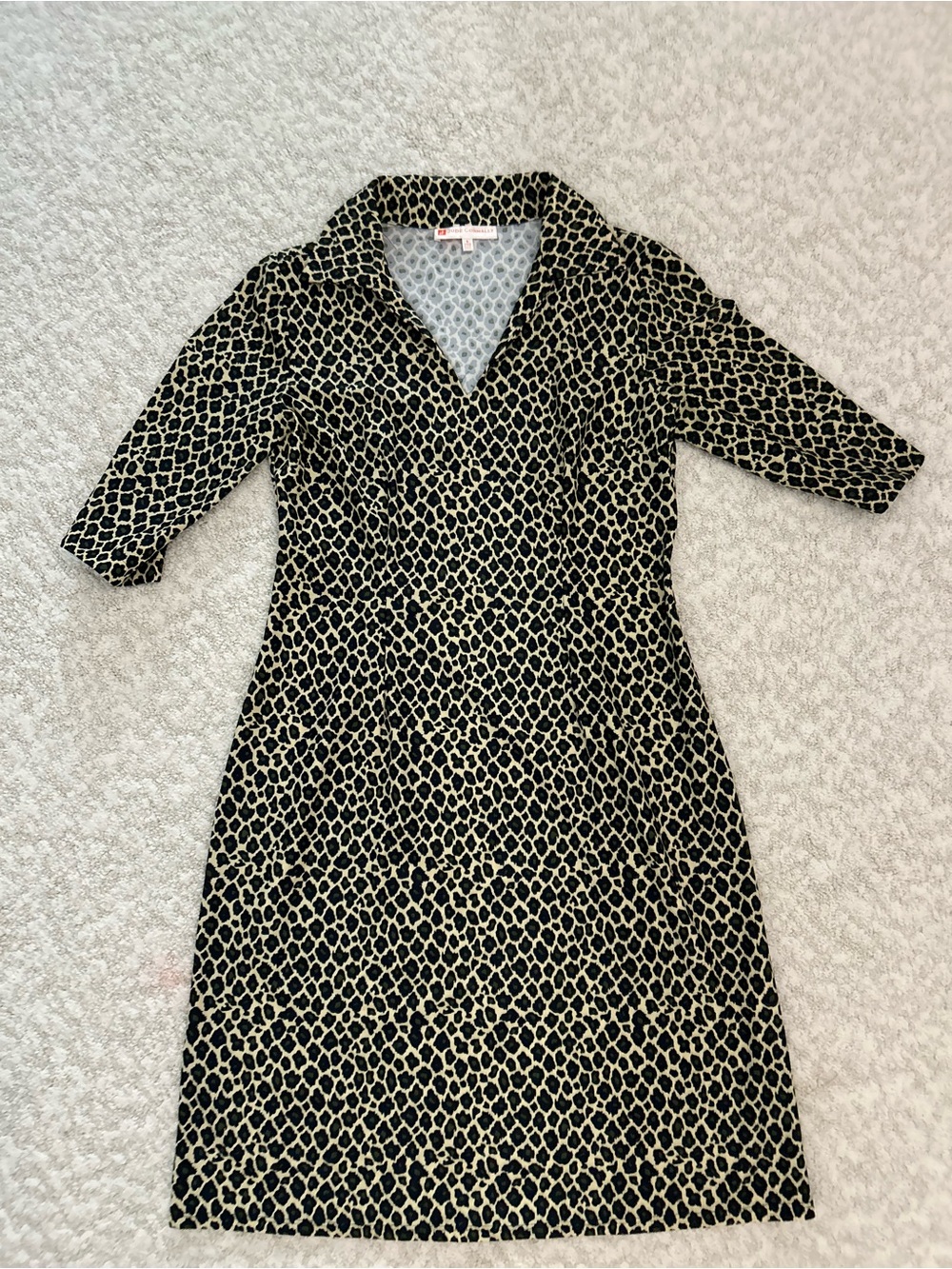 Jude Connally Cheetah Navy, Camel Tan Sage Green Midi Dress Size Small